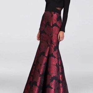 Xscape roses long sleeved mermaid gown